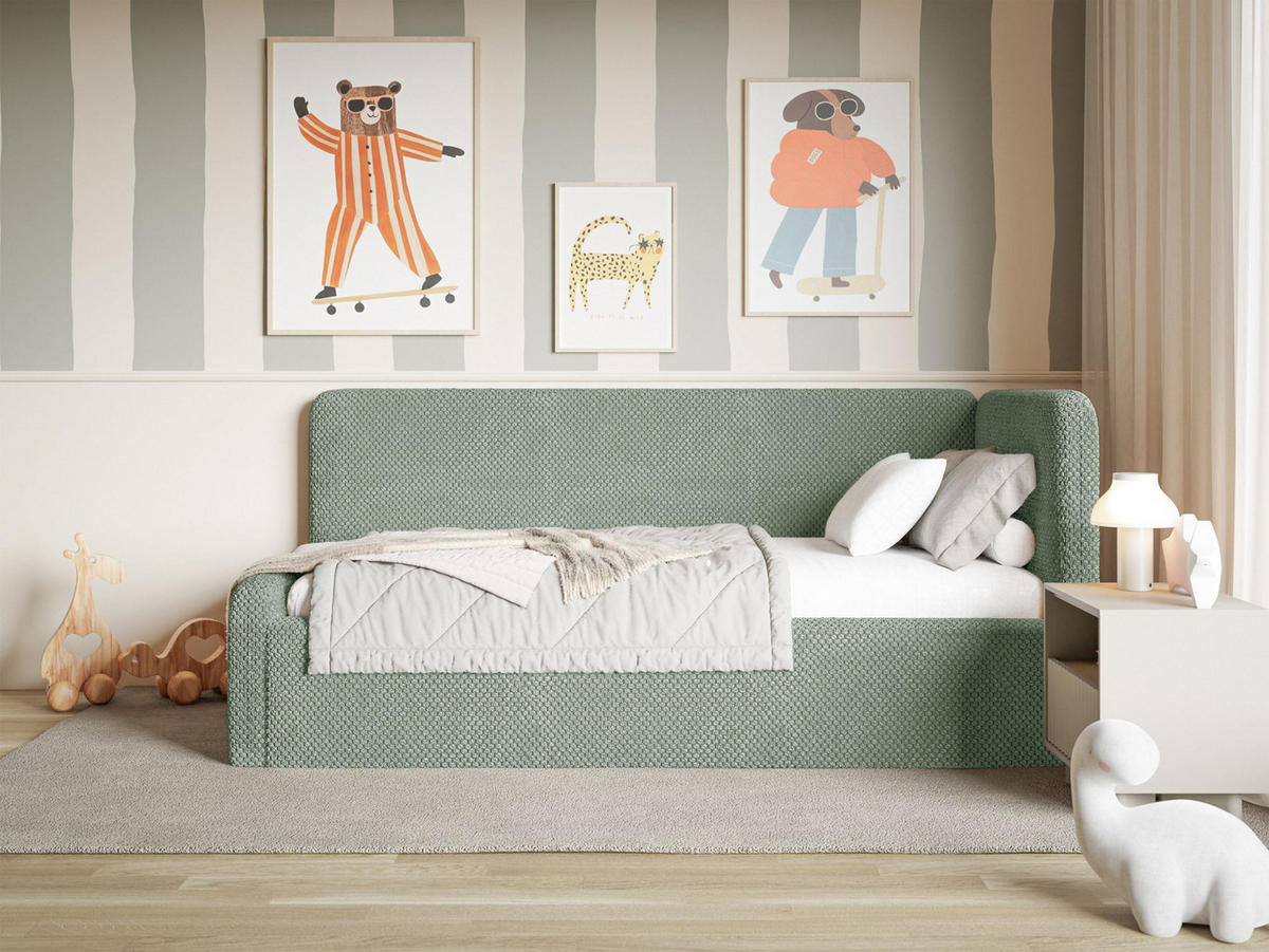 JUGENDBETT Fanko Samt Salbeigrün 90x200 cm - Schwarz/Hellgrün, Kunststoff/Textil (90/200cm) - Selsey
