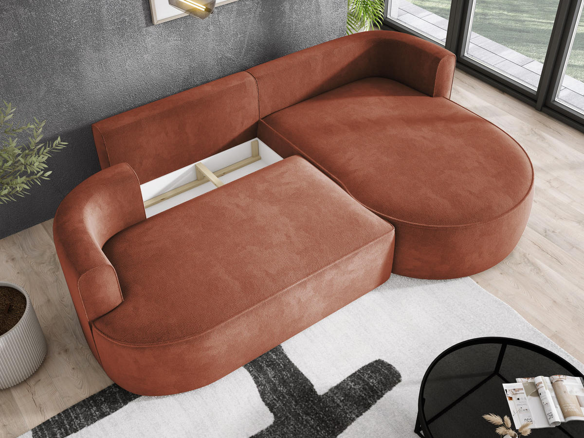 ECKSOFA FIORE-L Moderne Ausziehbare Schlaf-Funktion, automatischer Auffaltung, lose Rückenkissen freistehend RECHTS 284x183x82 cm cm Brown - Braun, Holz/Textil (284/183cm) - DomoHome