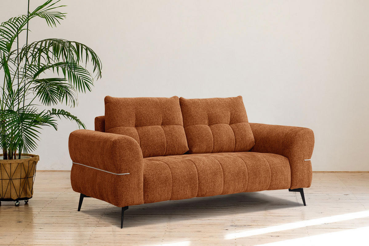 SOFA SALVINI 2,5-Sitzer, dunkelorange - Dunkelorange/Schwarz, Holzwerkstoff/Textil (176/88/99cm) - Courtois Laville