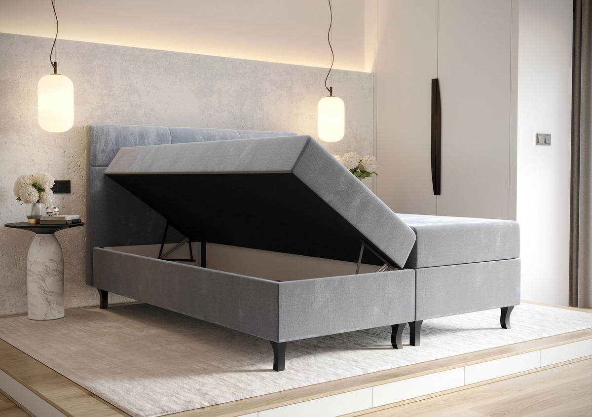 BOXBETT LIMBA mit Matratze H3 und Topper 180x200 Monolith 72 - Blau, Holz/Textil (180/200cm) - Bedante
