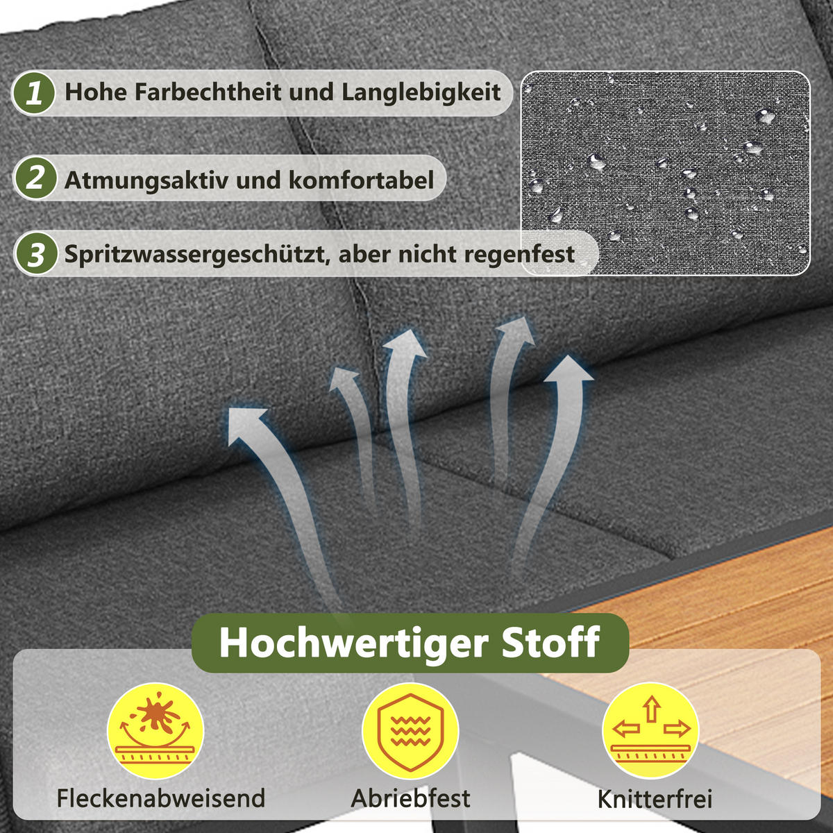 GARTENSET L-Form 7 Personen Grau Inkl. Tisch & Sessel Mit Polstern - Grau, Metall - FLIEKS