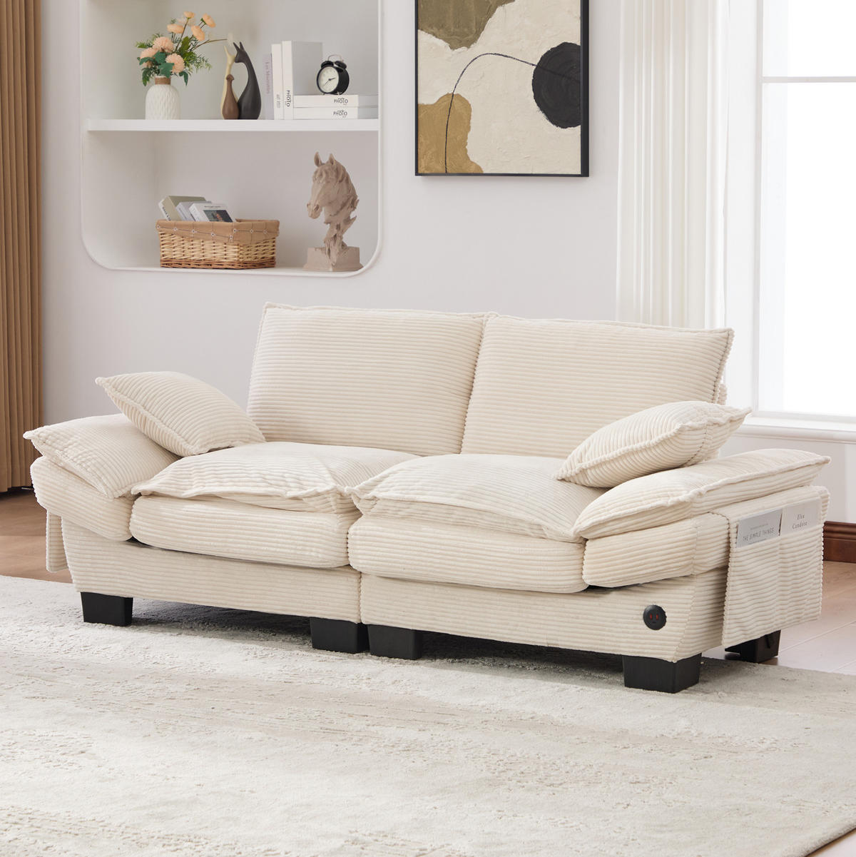 2-SITZER Sofa aus Corduroy 190x73x84 cm in Beige mit USB-C & Seitentaschen - Beige, Textil (73/84/190cm) - Modfu
