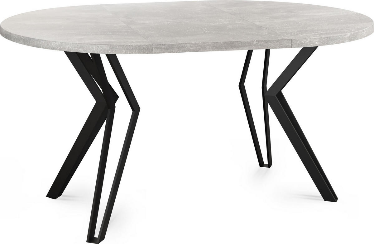 ESSTISCH Revena runder ausziehbarer, Grauer Beton 100-180/100/76 cm - Hellgrau/Schwarz, Holzwerkstoff/Metall (100/100/76cm) - WFL GROUP