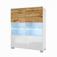 VITRINE Hochschrank mit LED-Leuchten, Wotan Eiche/Weiß - Eiche Wotan/Weiß, Holz (100/115/36cm) - B BELINI GROUP