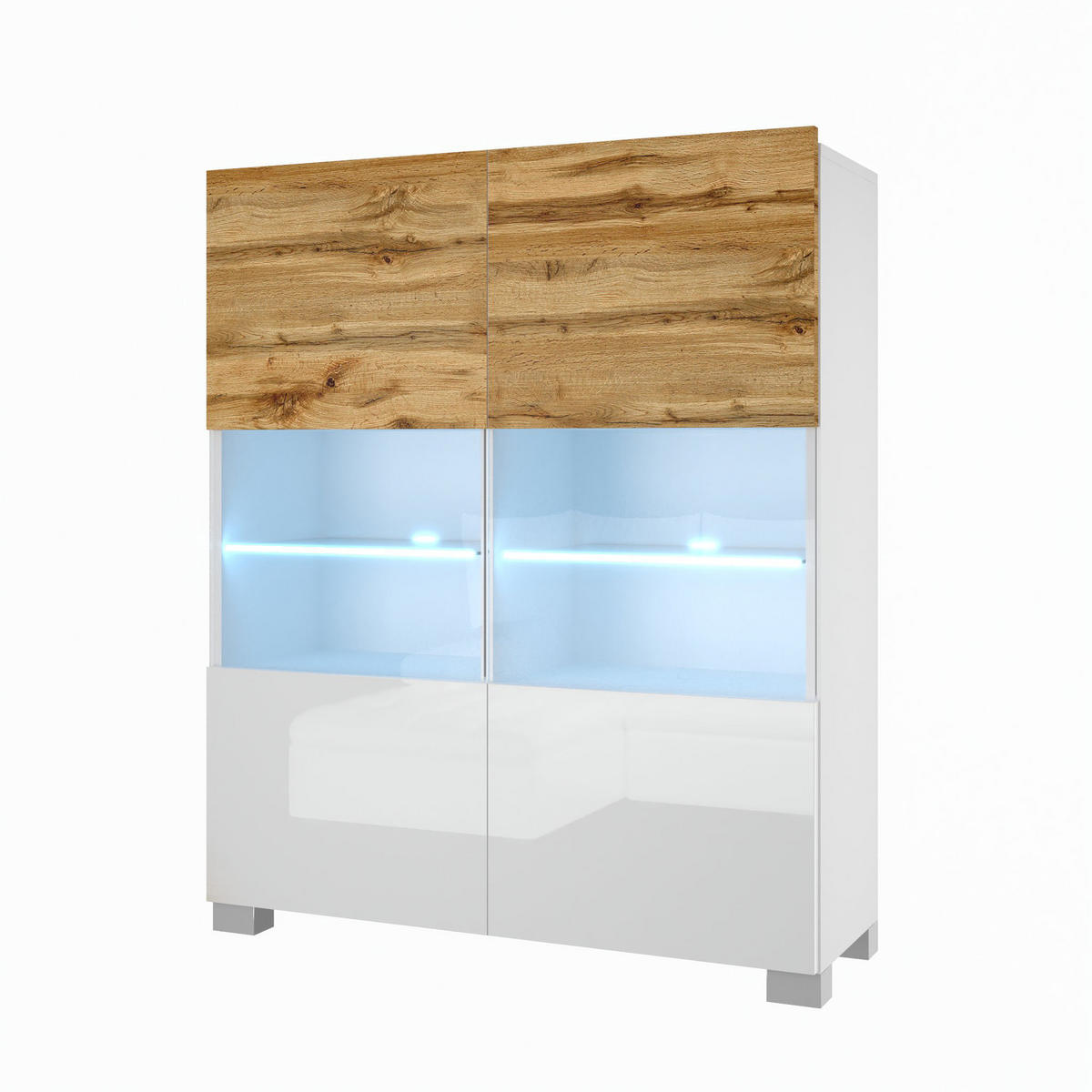 VITRINE Hochschrank mit LED-Leuchten, Wotan Eiche/Weiß - Eiche Wotan/Weiß, Holz (100/115/36cm) - B BELINI GROUP