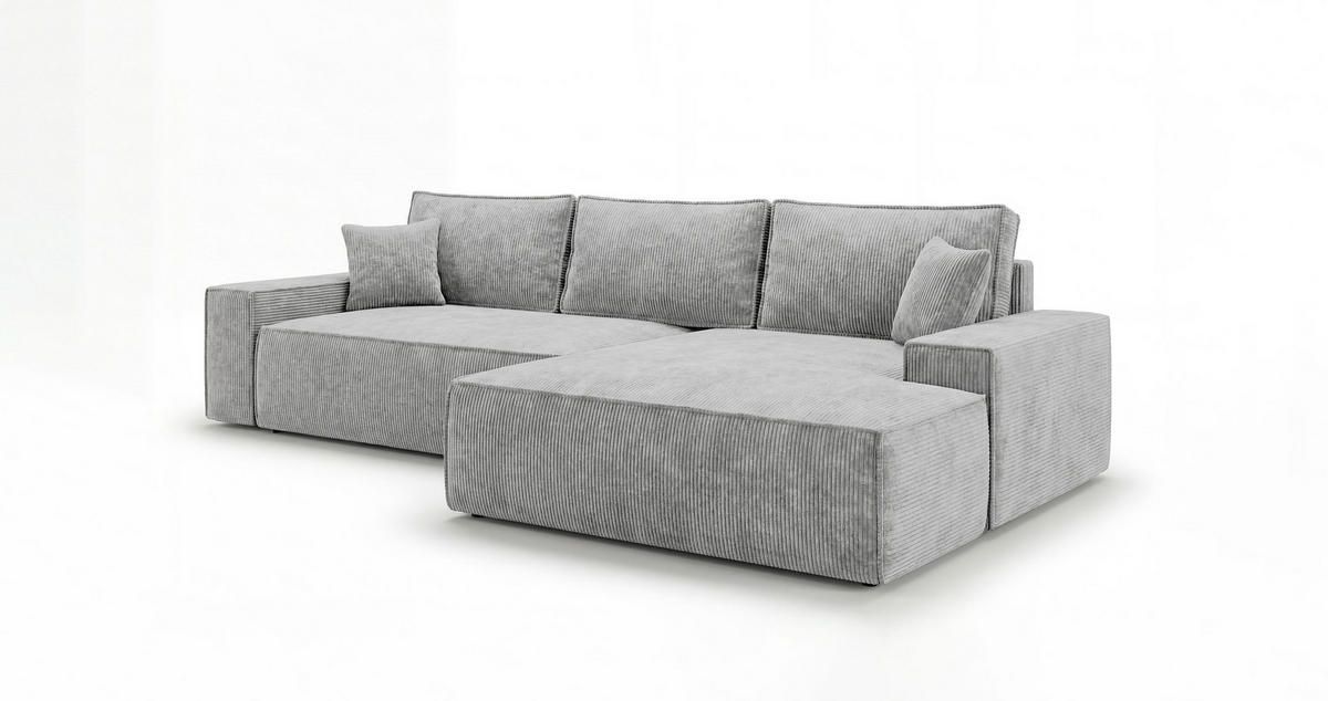 ROHOVÁ pohovka VERONA pravá šedá manšestr Poso 55 - funkce spaní, úložný prostor - šedá, textil (280/184cm) - Cornero
