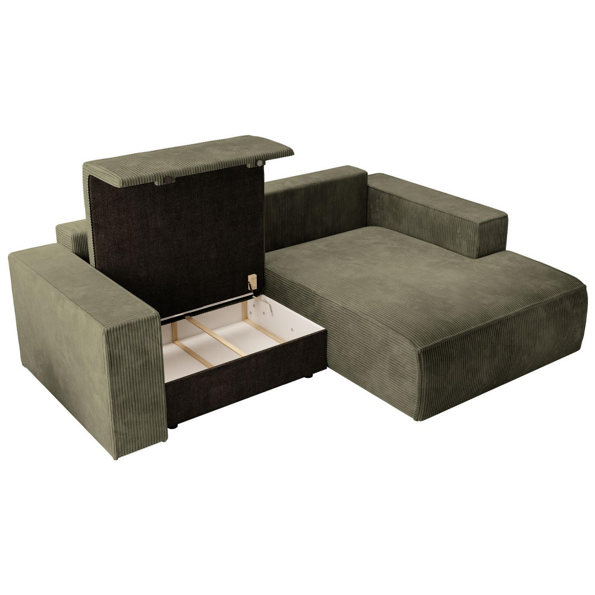 ECKSOFA Farese Mini mit Cordbezug Olivgrün, rechts - Schwarz/Olivgrün, Textil (167/240cm) - Selsey