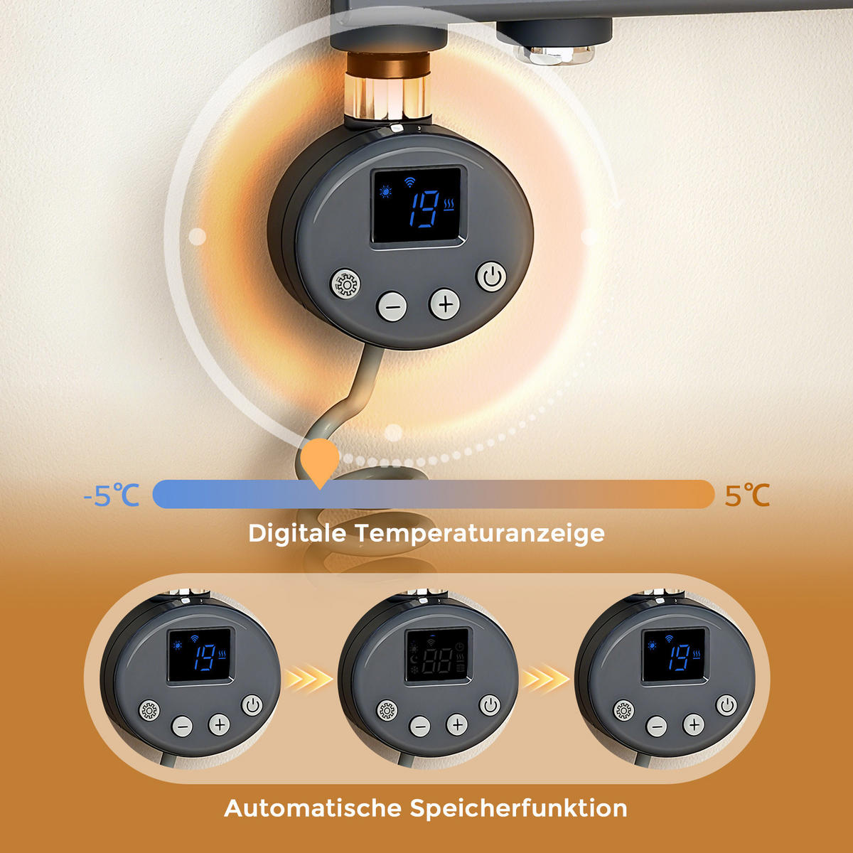 HEIZSTAB 600 W Anthrazit mit WLAN-Thermostat G1/2" für Handtuchheizkörper und Badheizkörper - Anthrazit, Metall (6.9/62/6.2cm) - S'AFIELINA