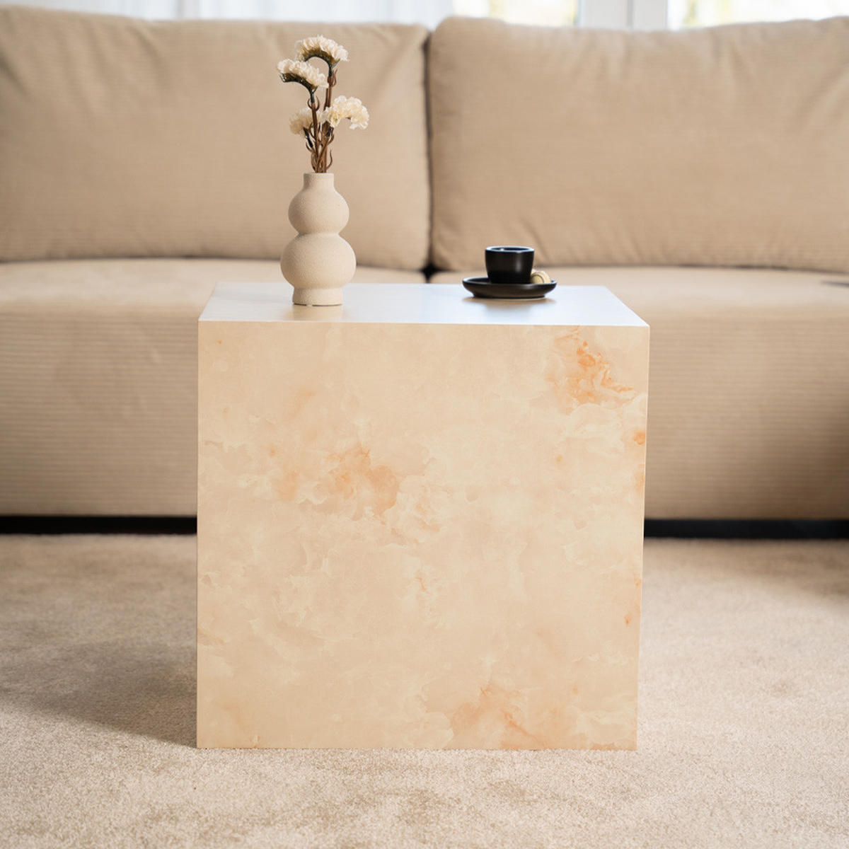 COUCHTISCH AMIRI M - Sandstein, 50 x 50 x 50 cm - Beige, Holzwerkstoff/Textil (50/50/50cm) - Home Deluxe