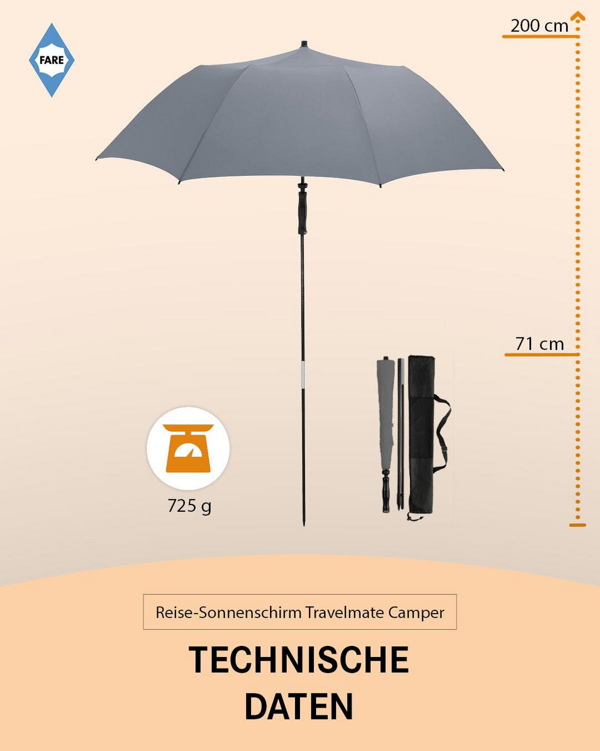SONNENSCHIRM 147/147/71 cm - Grau, Kunststoff (147/147cm) - FARE