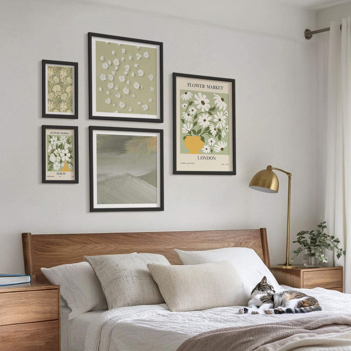 WANDBILDER 5er-Set - 50x50 cm & 20x30 cm & 40x60 cm Schwarzer Rahmen - Florale Abstraktionen im Boho-Stil - Schwarz, Kunststoff (40/60cm) - ArtPrintCave