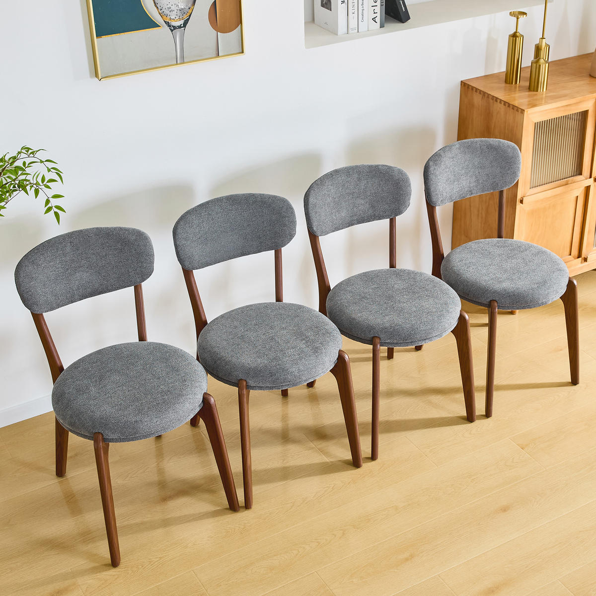 ESSZIMMERSTUHL 4er-Set aus Leinen mit Polsterung - Grau, Textil (48.5/84/55.5cm)