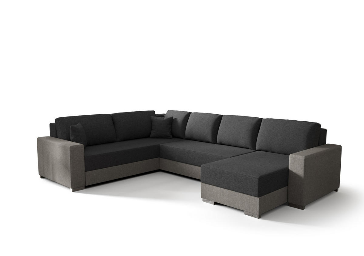 WOHNLANDSCHAFT Prado rechts mit Schlaffunktion und Bettzeugcontainer - Beige/Grau, Textil (314/88/210cm) - SIMKAM Furniture
