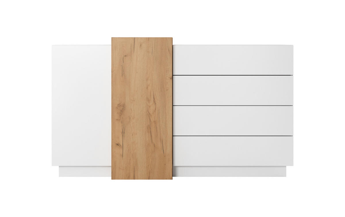 KOMMODE Viano F 160 cm Weiß / Eiche Craft Gold - mit 2 Türen und 4 Schubladen - Eichefarben/Weiß, Holz/Holzwerkstoff (160/93/45cm) - Ravio