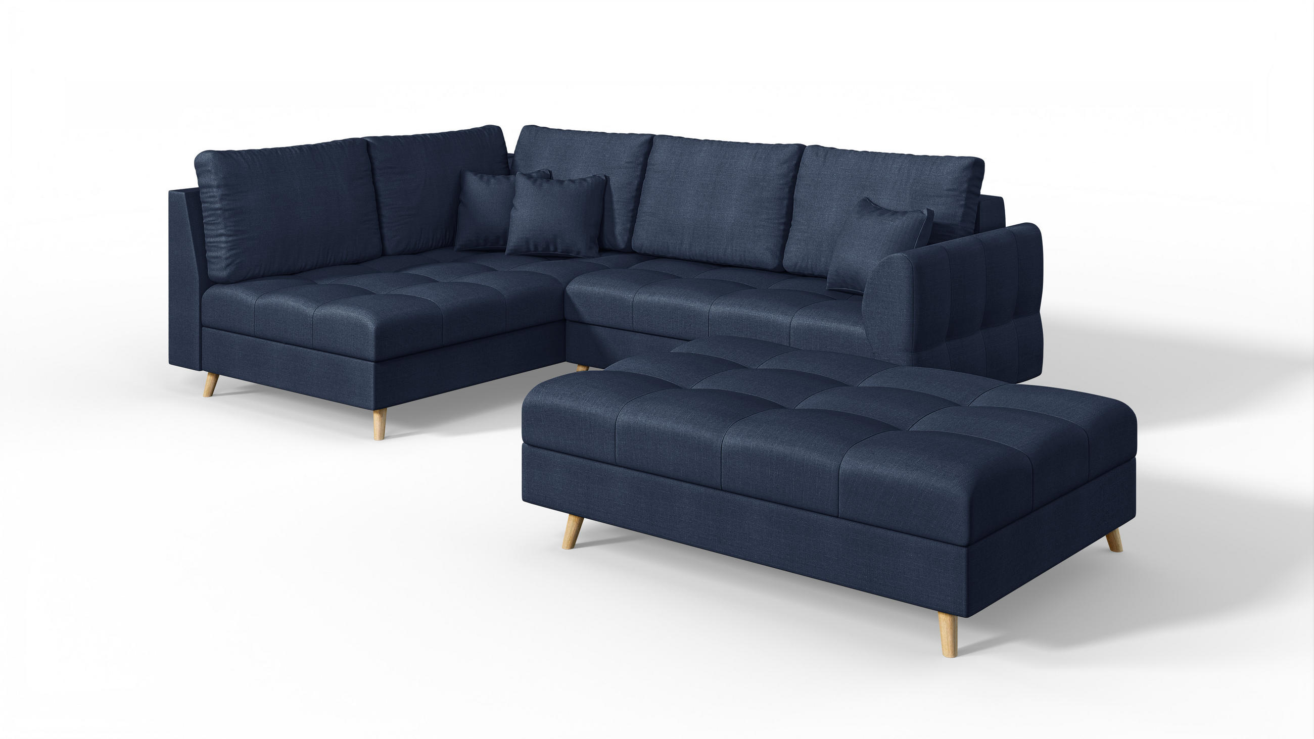 ECKSOFA MIT HOCKER Lorine Mikrofaser Dunkelblau - Hellbraun/Dunkelblau, Buchenholz/Textil (231/161cm) - S-Style Möbel