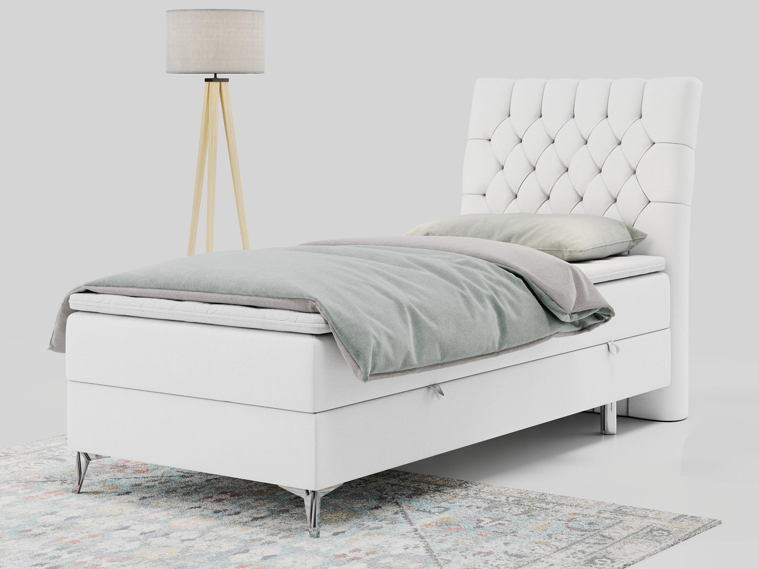 BOXBETT MILEN 90/200 Weiß Kunstleder - H3 - Rechts Seite - Weiß, Holz/Textil (90/200cm) - MKS