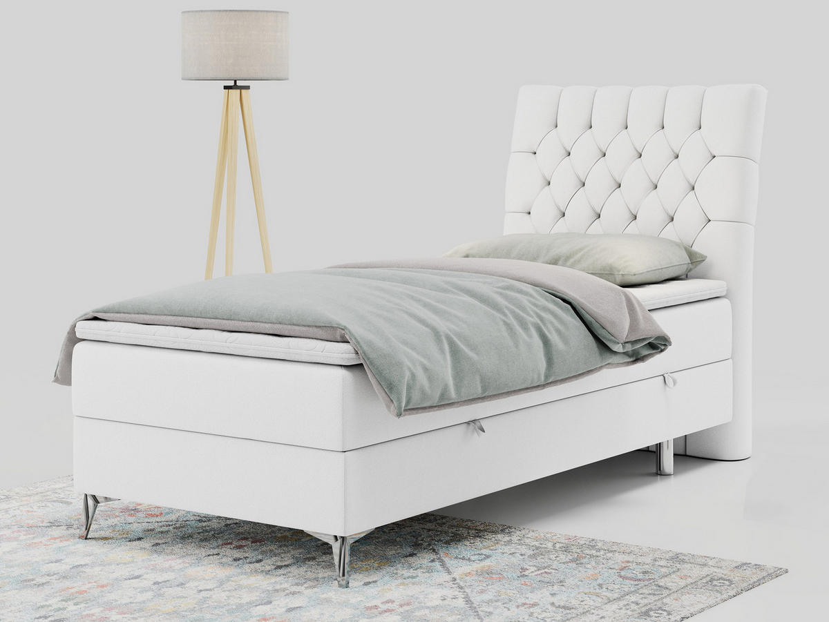 BOXBETT MILEN 90/200 Weiß Kunstleder - H3 - Rechts Seite - Weiß, Holz/Textil (90/200cm) - MKS