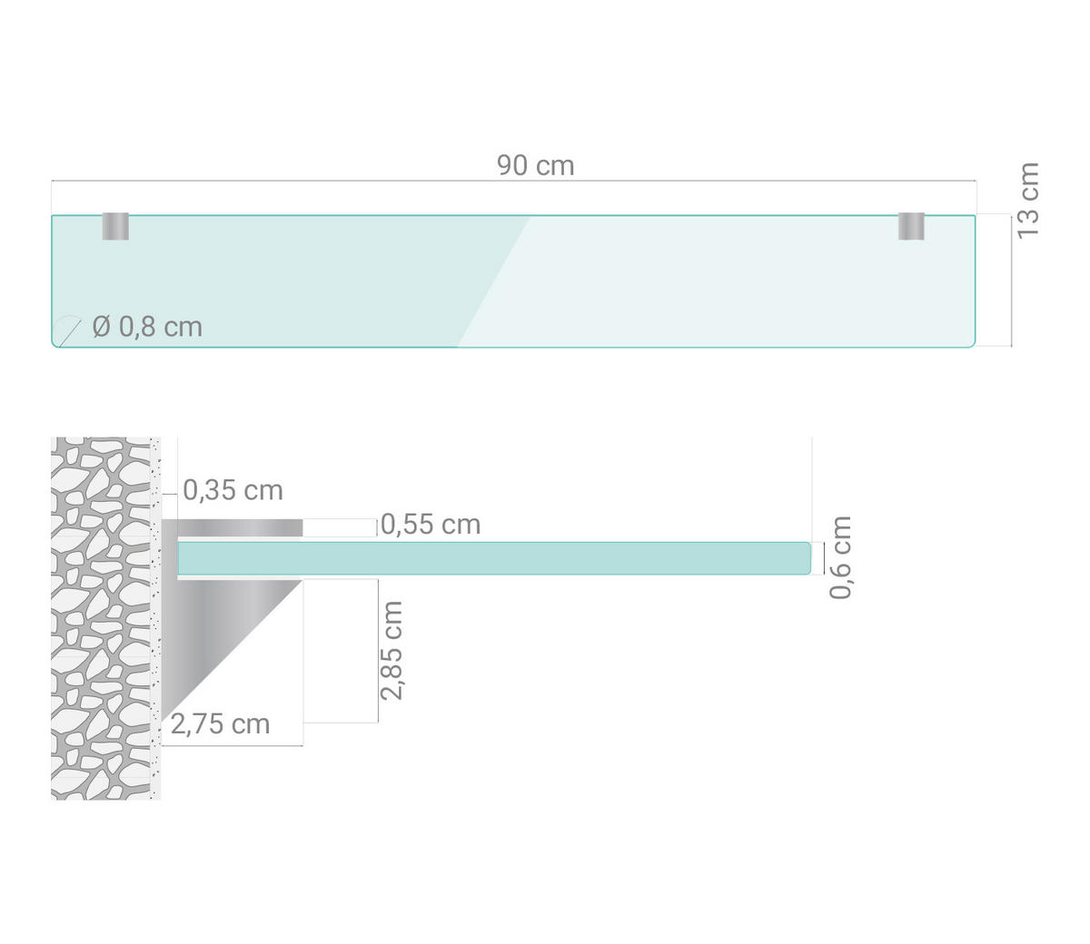 GLASABLAGE 90x13 cm Glas Weiß - Transparent, Glas (90/0.6/13cm) - TULUP