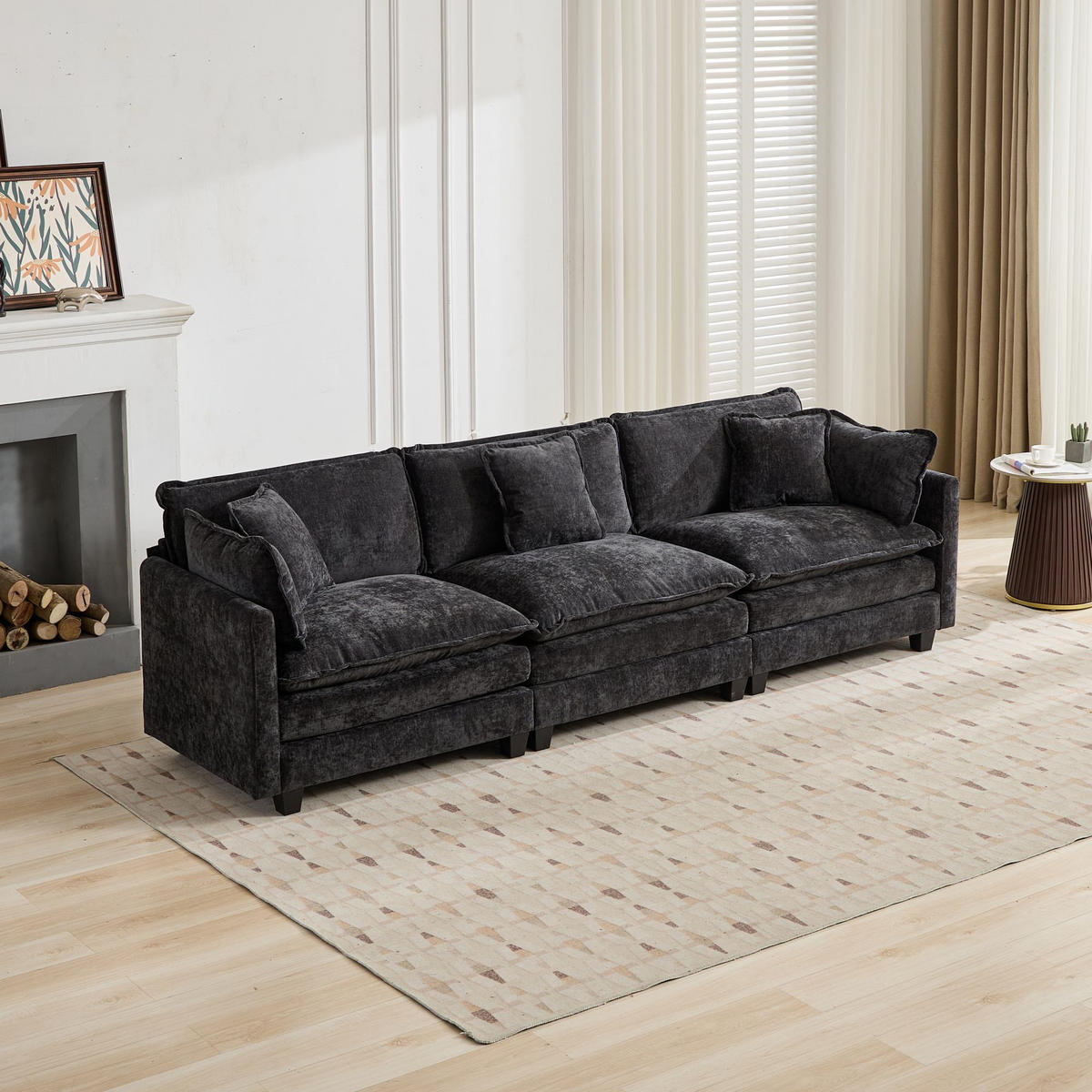 3-SITZER Sofa aus Chenille 289x75x84 cm mit modularem Design, schwarz - Schwarz, Textil (75/84/289cm)