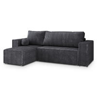 ECKSOFA RAVELO T Graphitfarben Kordstoff mit Schlaffunktion - Graphitfarben/Grau, Holz/Kunststoff (240/140cm) - MASSENO