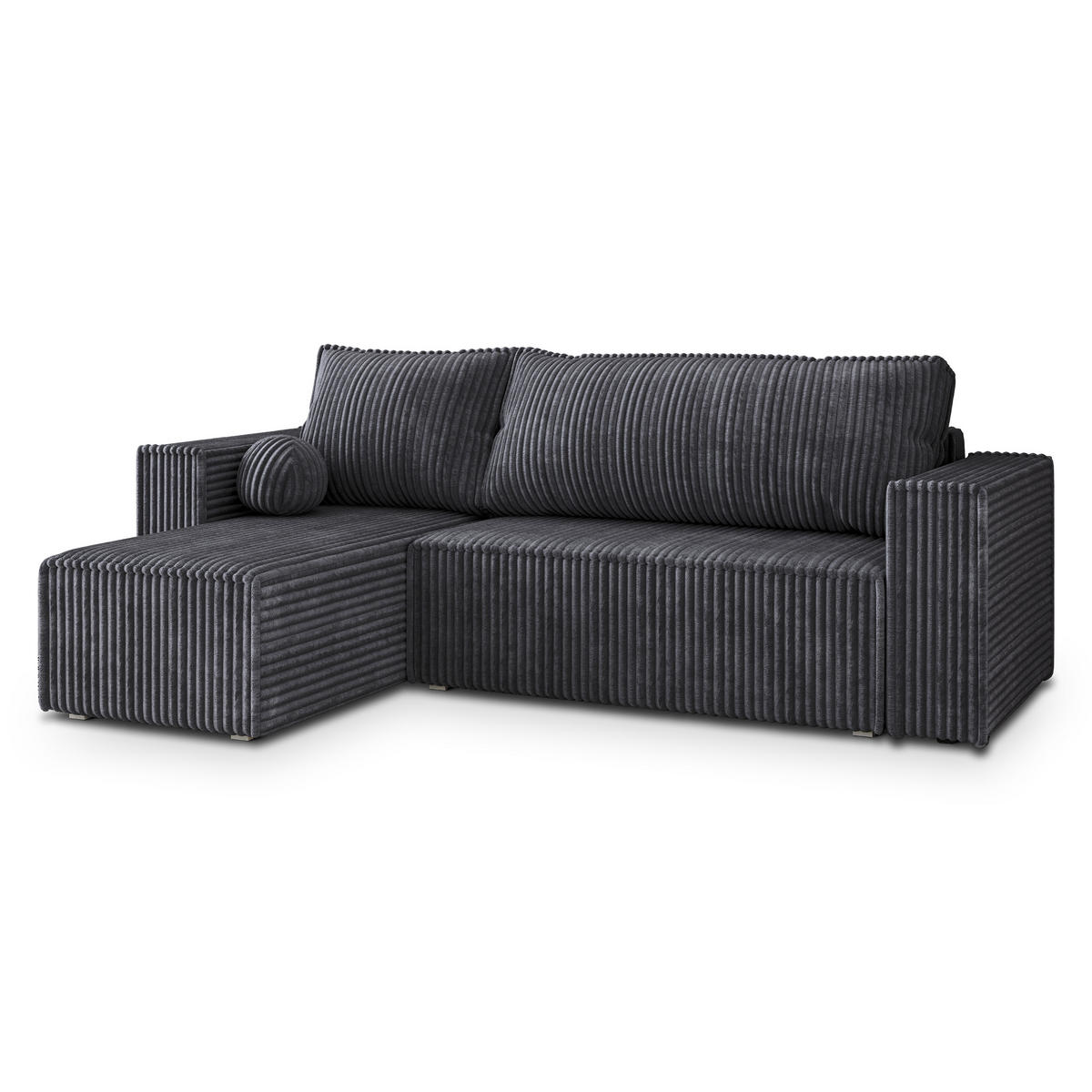 ECKSOFA RAVELO T Graphitfarben Kordstoff mit Schlaffunktion - Graphitfarben/Grau, Holz/Kunststoff (240/140cm) - MASSENO