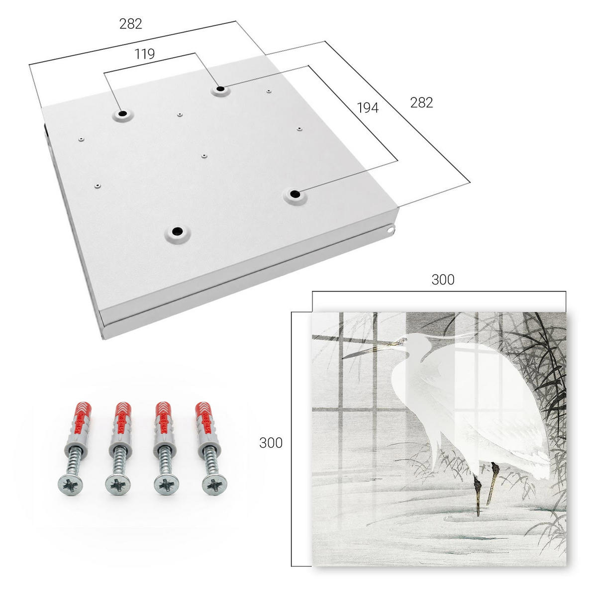 SCHLÜSSELBOX Weiß 30x30 cm – Türöffnung nach rechts - Reiher - Weiß, Metall (30/30/5cm) - TULUP