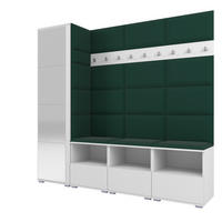 GARDEROBE NELA IX 200 cm (Modulare Flurmöbel Weiß mit Spiegel & Sitzpolster Flaschengrün 28 Breite Sitzbank) - Dunkelgrün/Silberfarben, Holz/Holzwerkstoff (200/187/40cm) - Ravio