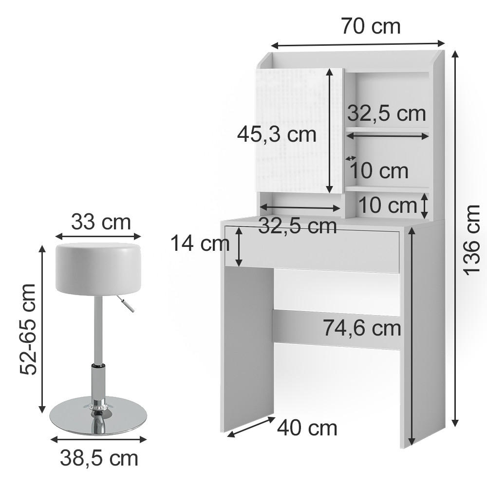 Thumbnail - Vicco Schminktisch, Weiß, Holzwerkstoff, 5 Fächer, 1 Schubladen, Rechteckig,Rechteckig, 70x136x40 cm, Schlafzimmer, Schm...