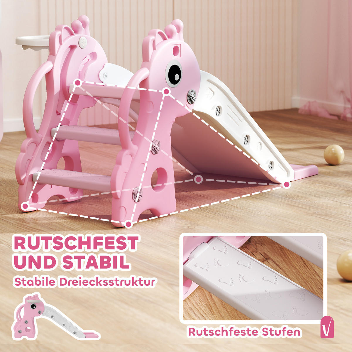 RUTSCHE Kunststoff Rosa - Rosa, Kunststoff (51.5/52/106cm) - AIYAPLAY