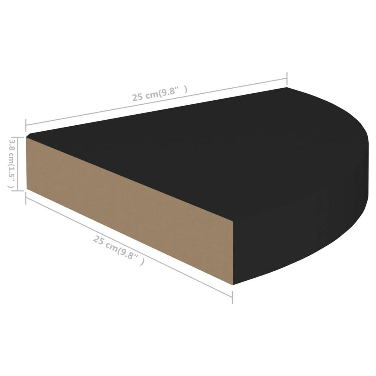 WANDBOARD für die Ecke 25/25/3,8 cm aus Mdf Schwarz - Schwarz, Holzwerkstoff (25/3.8/25cm) - vidaXL