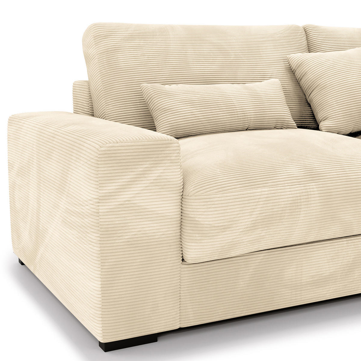 ECKSOFA mit Longchair - Creme/Schwarz, Kunststoff/Textil (340/205cm) - home24