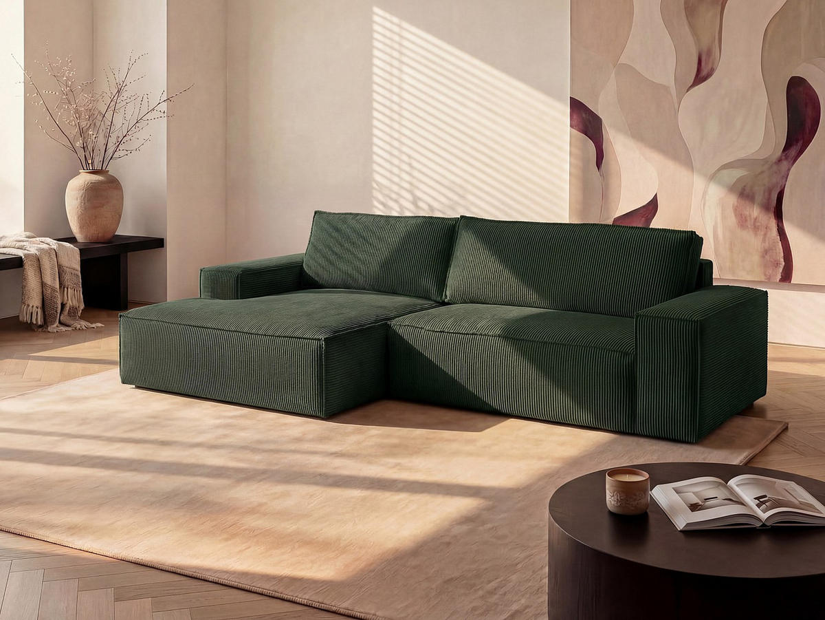 SCHLAFSOFA - 4 Personen-Sitzer - Samt, Stoff - Tannengrün - - Dunkelgrün, Textil (267/85/167cm) - Vente-Unique
