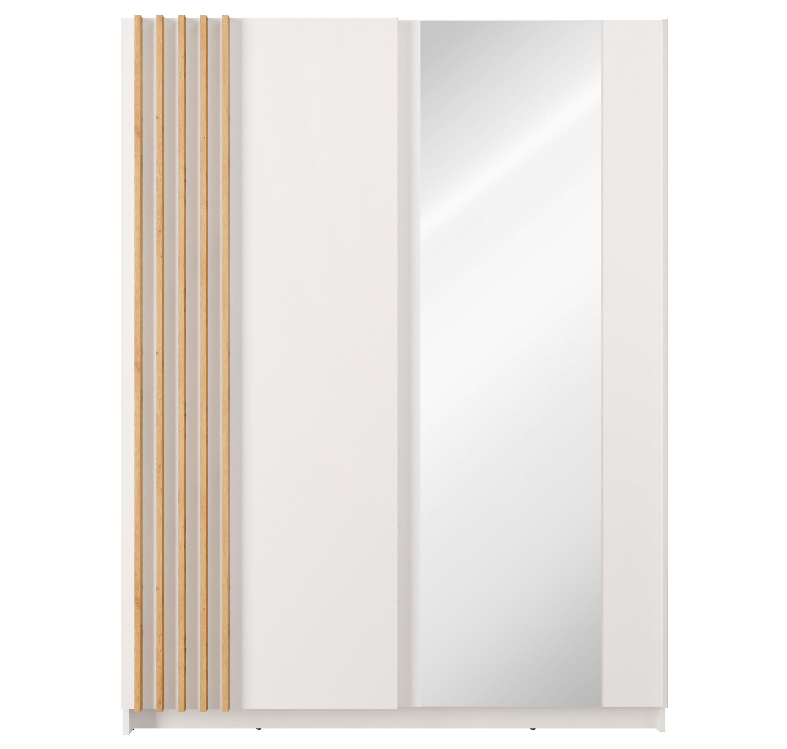 KLEIDERSCHRANK Beralto Weiß 150/198,5/63,5 cm – mit Spiegel und Lamellenfront - Weiß, Holzwerkstoff (150/198.5/63.5cm) - AX Living