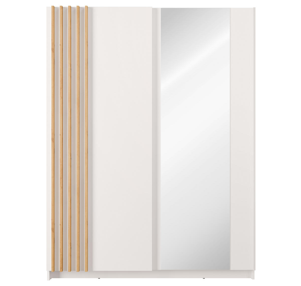 KLEIDERSCHRANK Beralto Weiß 150/198,5/63,5 cm – mit Spiegel und Lamellenfront - Weiß, Holzwerkstoff (150/198.5/63.5cm) - AX Living