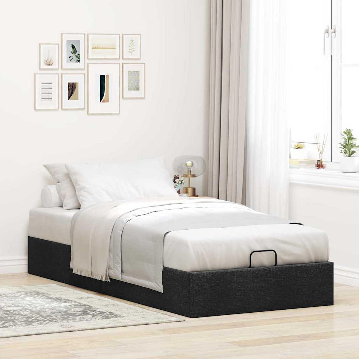 OTTOMAN-BETT Ohne Matratze Schwarz 100/200 Cm Stoff - Schwarz, Holzwerkstoff (100/200cm) - vidaXL