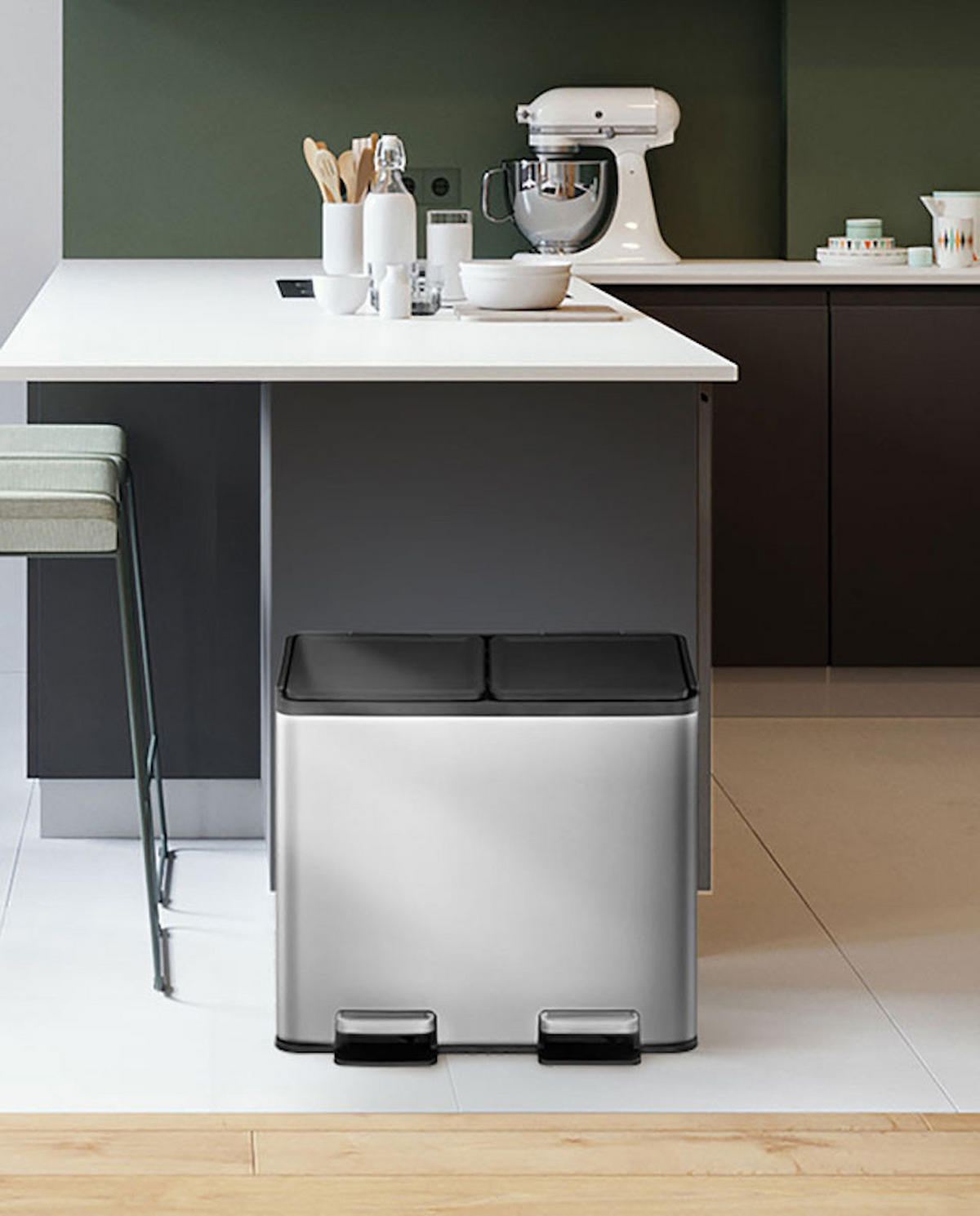 MÜLLEIMER rechteckig 30 Liter 41,2x46,3x33,2 cm, Edelstahl Silber - Silberfarben, Metall (46.3/41.2/33.2cm) - PROREGAL