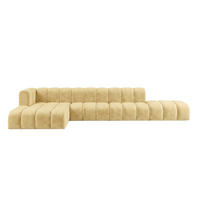 ECKSOFA Modulares In L-Form Mit Hocker, Velvet-Stoff Riviera, Buttergelb, Links, GRAND - Hellgelb, Holz (386/179cm) - Kaiser Möbel
