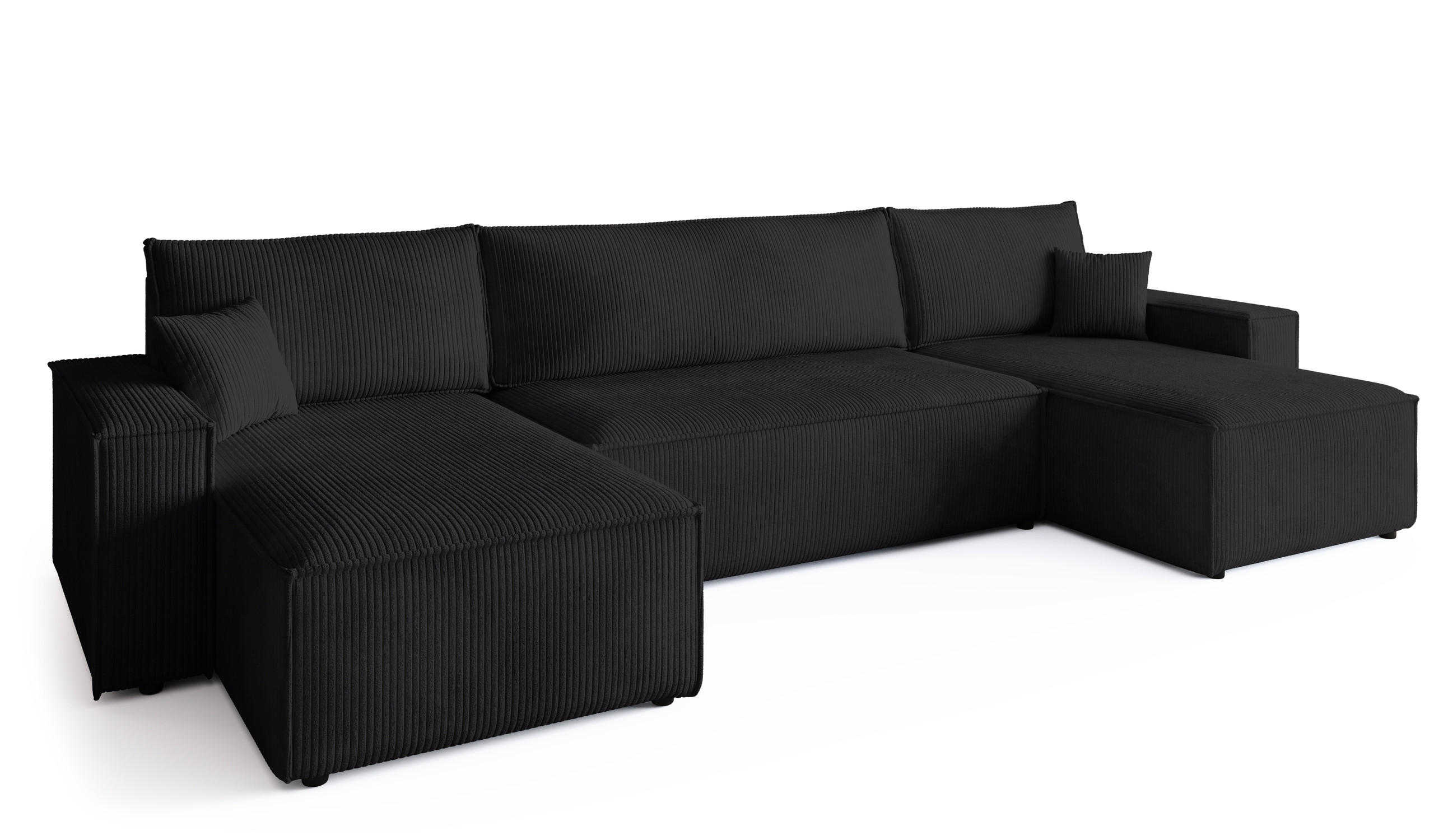 WOHNLANDSCHAFT ADI U mit Schlaffunktion Cordstoff Schwarz - Schwarz, Textil (312/85/143cm) - Bromarkt