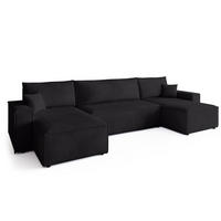 WOHNLANDSCHAFT ADI U mit Schlaffunktion Cordstoff Schwarz - Schwarz, Textil (312/85/143cm) - Bromarkt