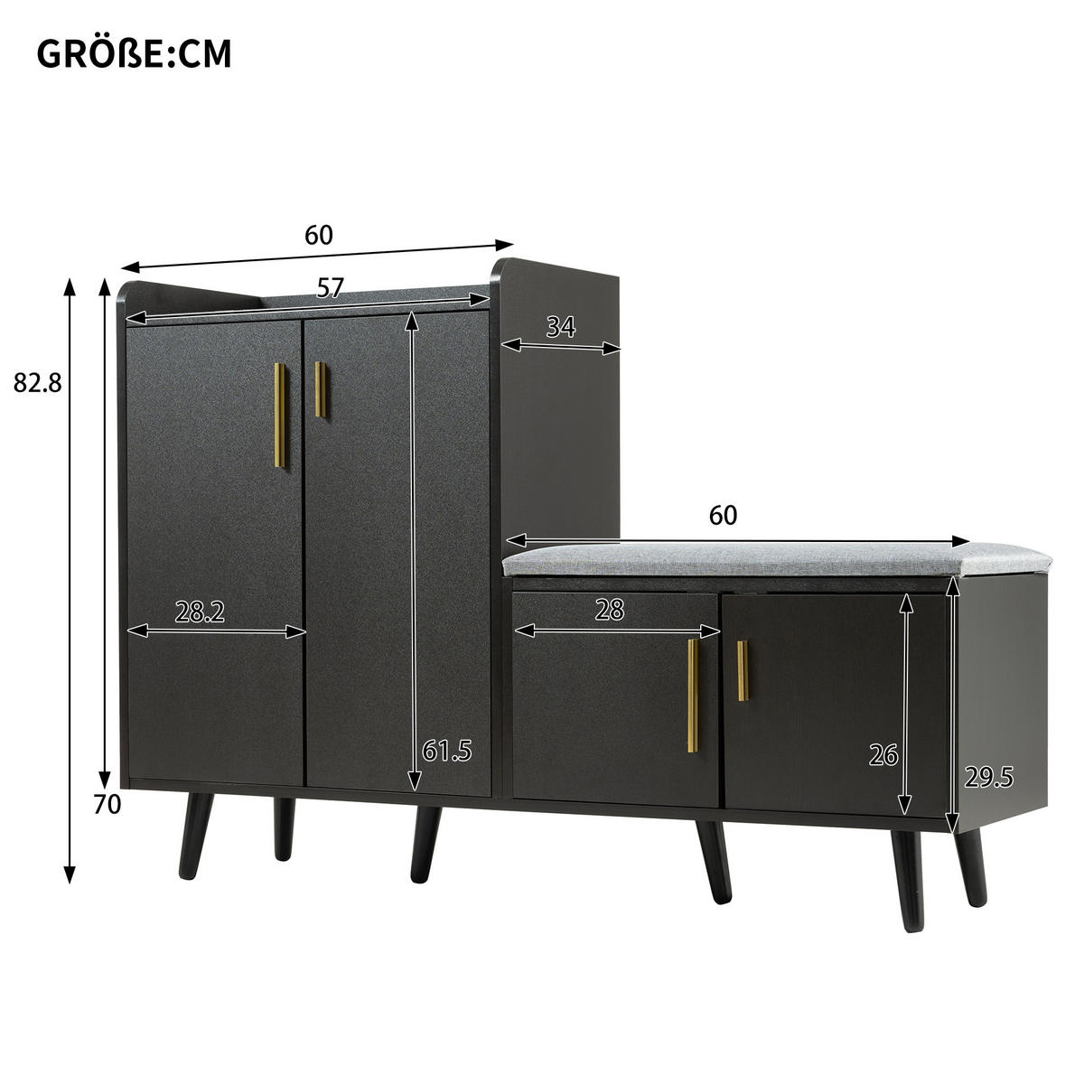 SCHUHSCHRANK aus Spanplatte 120x34x82cm in Schwarz mit Sitzpolster - Schwarz, Holzwerkstoff (120/82/34cm) - Modfu