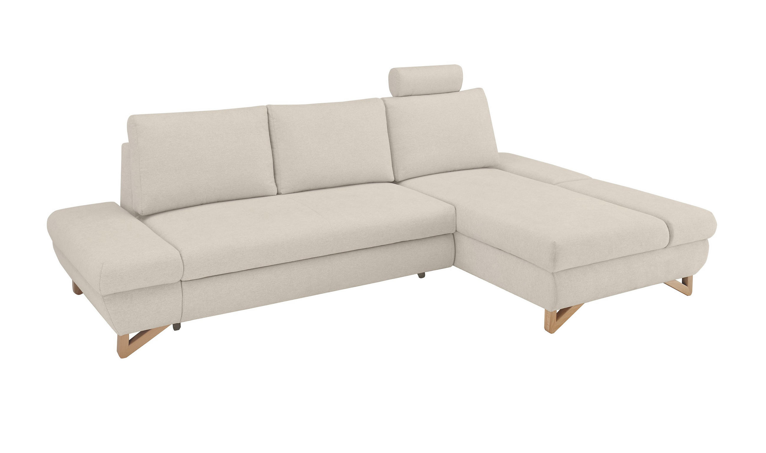 ECKSOFA creme Velours, Sofa mit Bettfunktion und Stauraum 284 cm - Creme, Holz/Textil (284/166cm) - Furn.Design