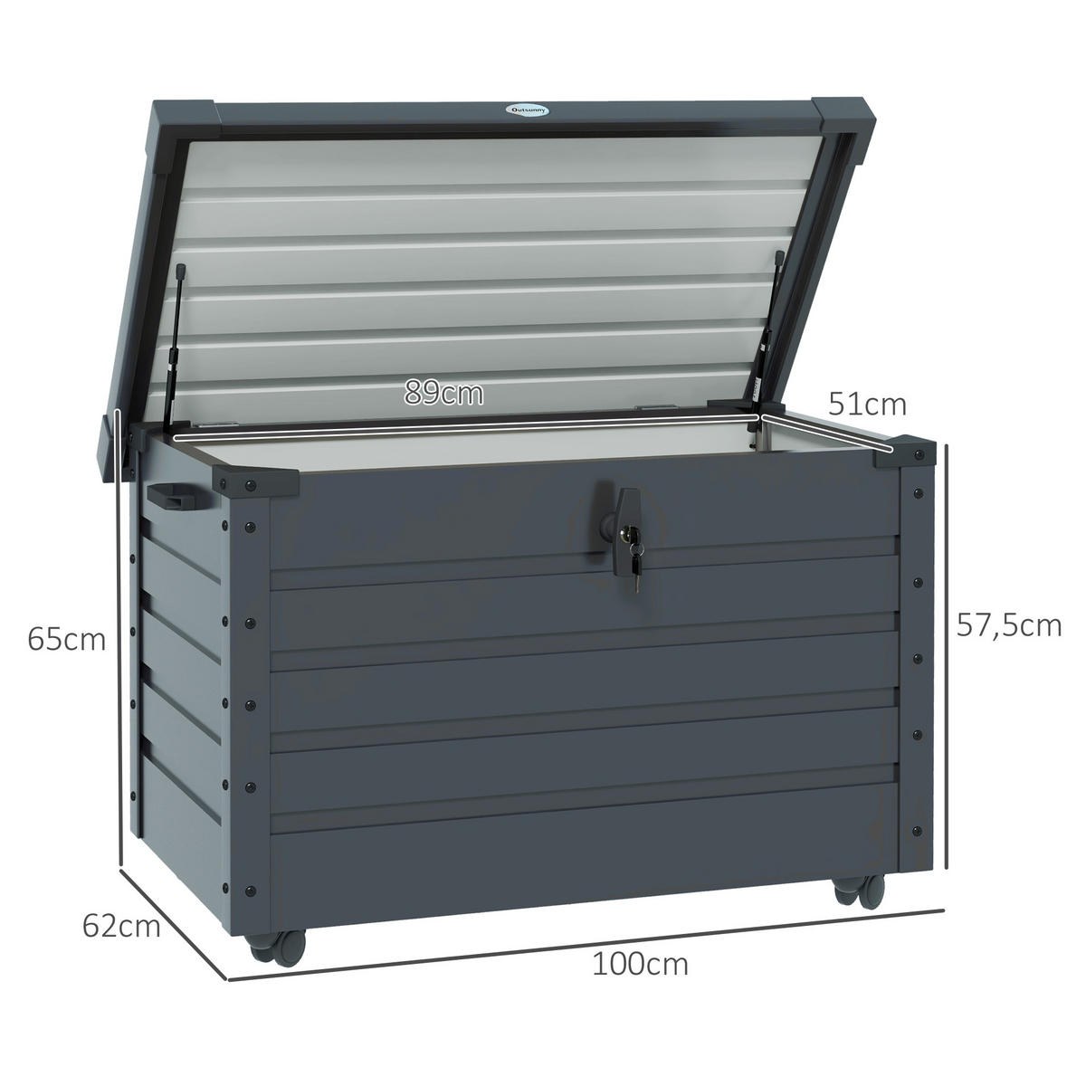 GARTENBOX Aufbewahrungsbox Dunkelgrau - Grau, Metall (62/65/100cm) - ComfortXL