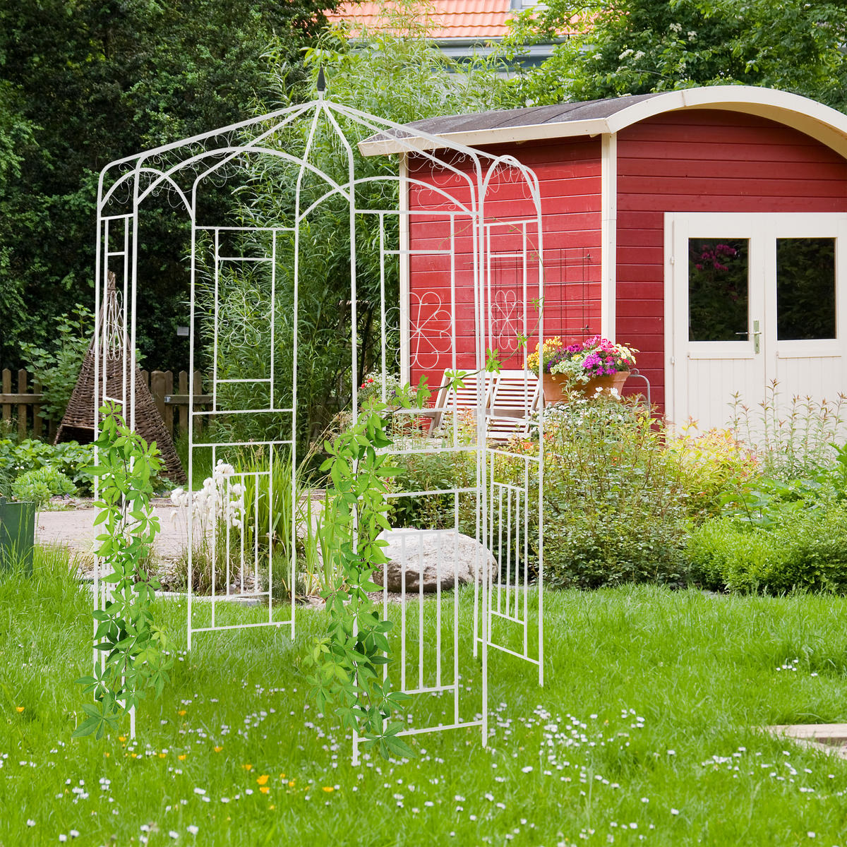 ROSENPAVILLON - Weiß, Metall (160/250/160cm) - Relaxdays