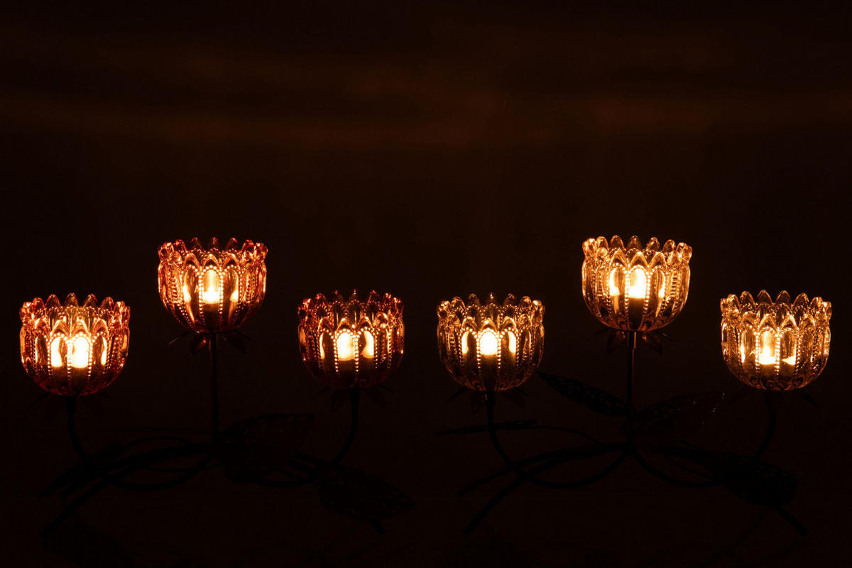 WINDLICHT BLUME (2ER SET) - Orange, Glas (13/23cm) - J-Line