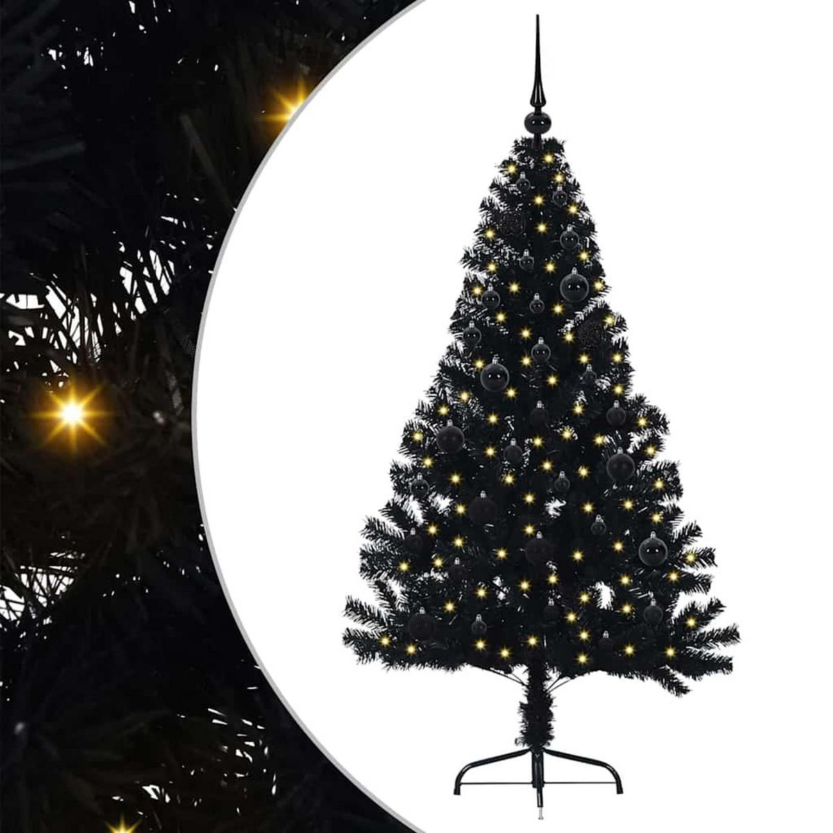 WEIHNACHTSBAUM Künstlicher Vorbeleuchteter Haltbar 95/95/150 cm Schwarz PVC - Schwarz, Kunststoff (150cm) - vidaXL