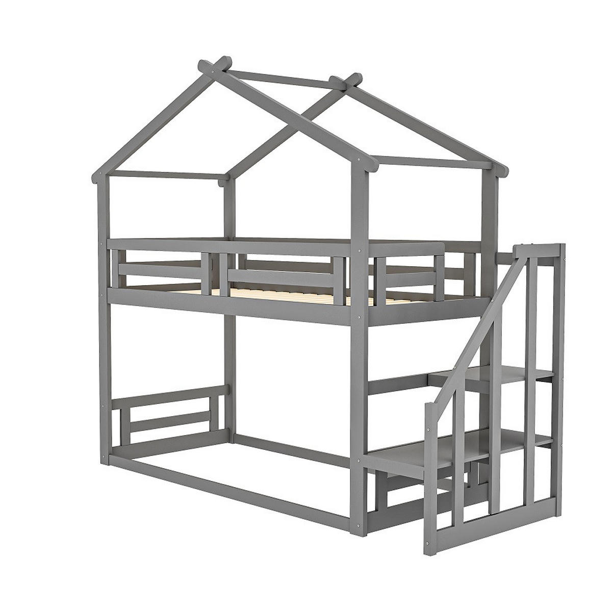 HAUSEBETT 90/200 cm mit Lattenrost in Grau - Grau, Holz (90/200cm) - KOMHTOM