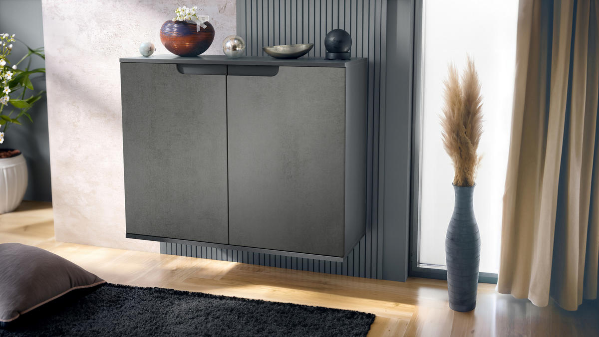 KOMMODE Sylt Beton Dunkel Optik - Dunkelgrau, Holzwerkstoff (92.5/73.5/35cm) - Vladon