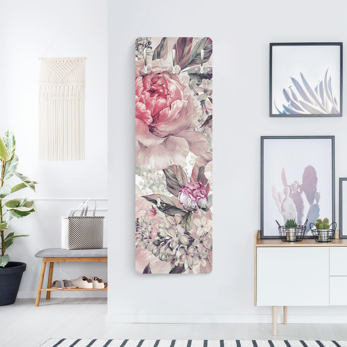 WANDGARDEROBE - Zartes Aquarell Pfingstrosen Muster 34/105 cm - Rosa, Holzwerkstoff (34/105/1.6cm) - Bilderwelten