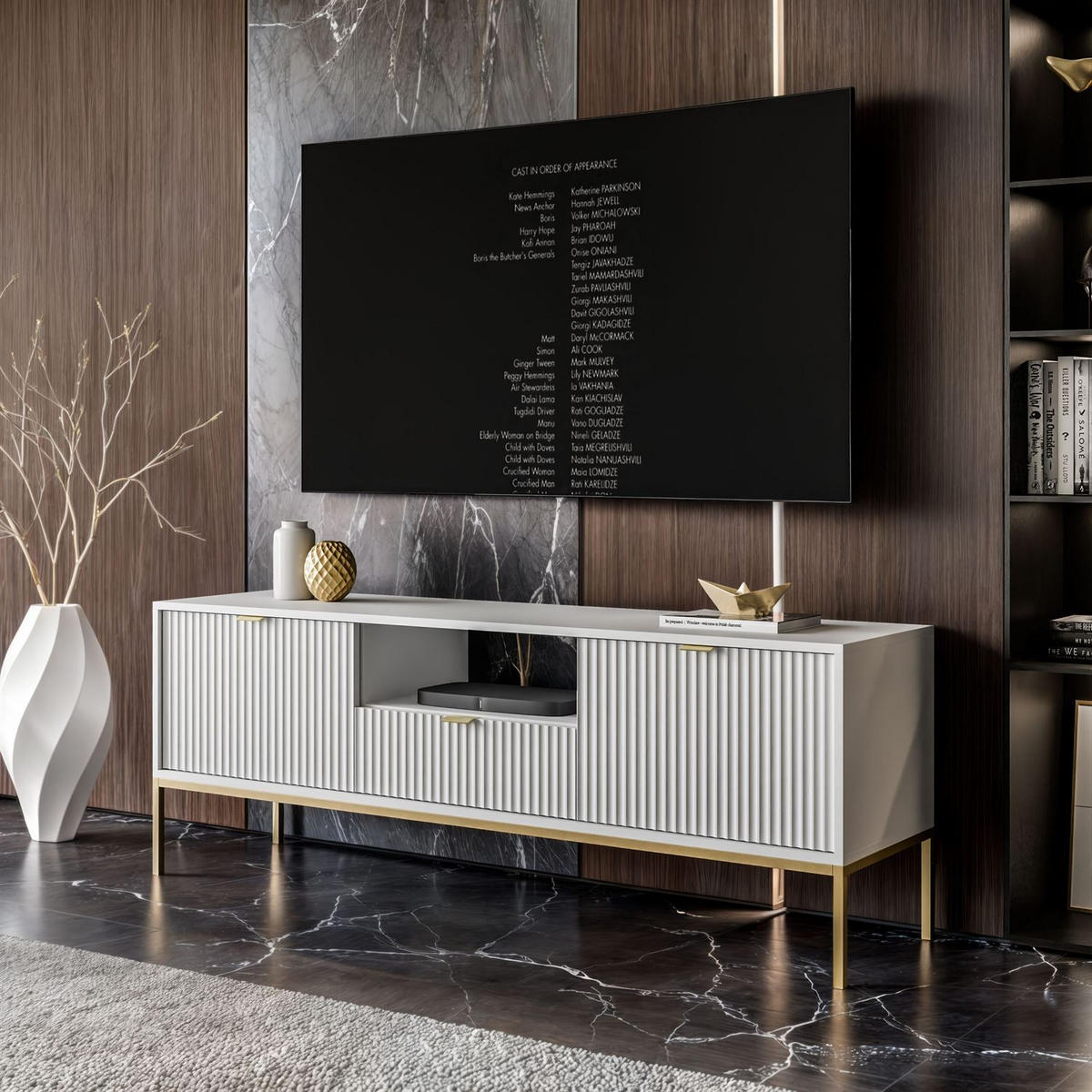 TV-ELEMENT CORTADO GOLD RTV154 WEISS - Weiß, Holzwerkstoff (154/56/39cm) - Lookway