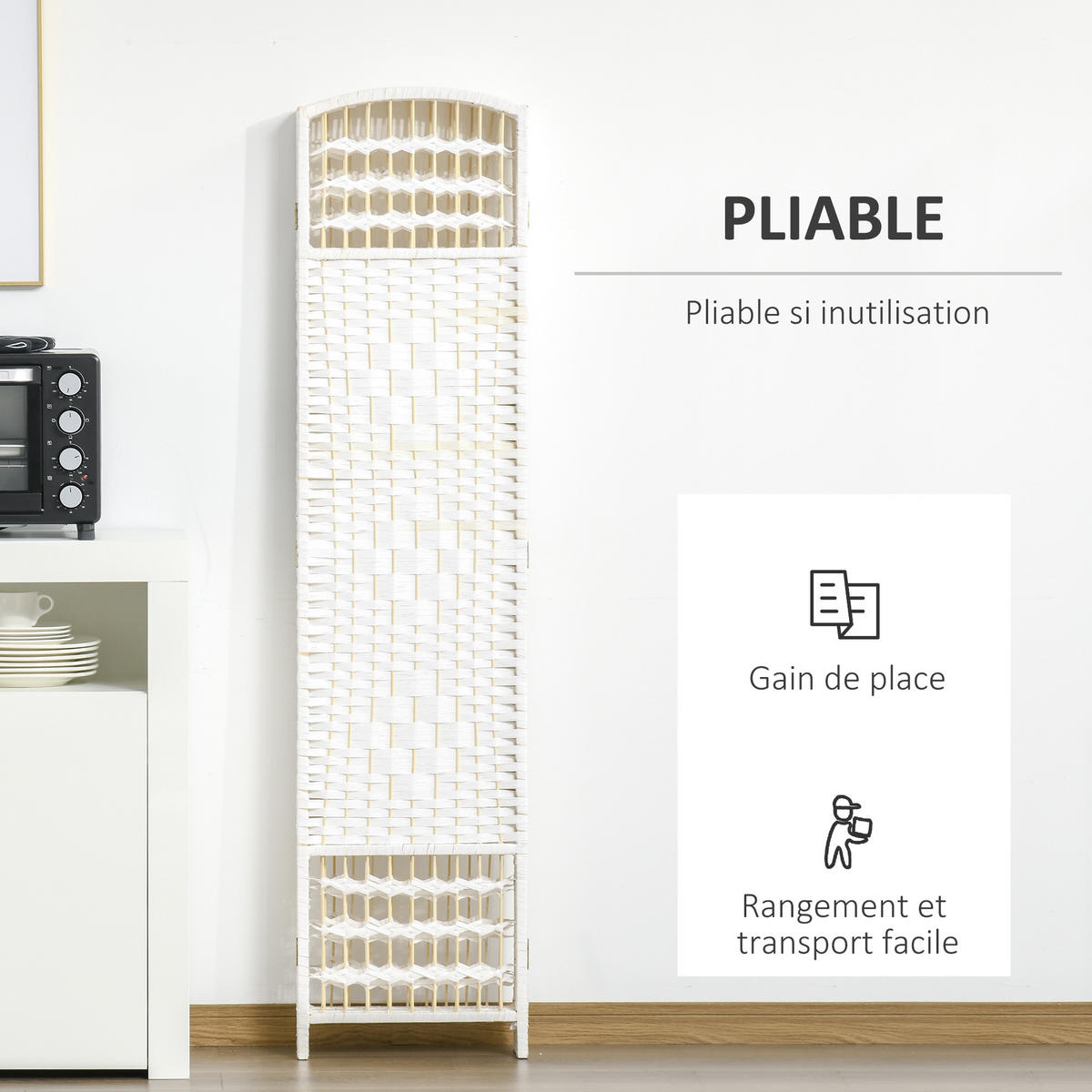 PARAVENT DE-14240 6-teilig, klappbar 242x170 cm Weiß - Weiß, Papier (242/170/1.7cm) - ComfortXL